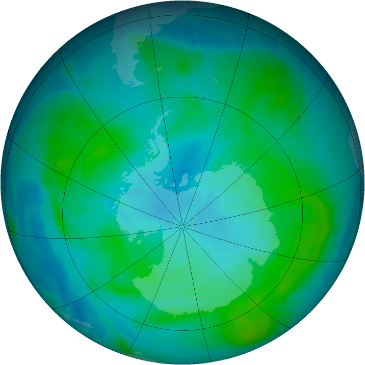 Antarctic ozone map for 28 January 2015